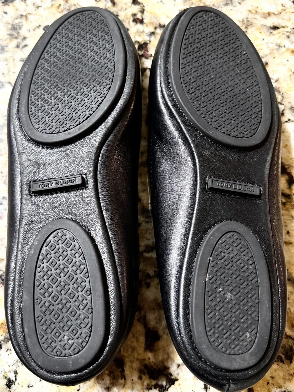 Tory Burch Minnie Travel Ballet Flats Black Leather Logo Flats Size 7